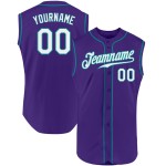 White-Teal Authentic Custom Jersey Baseball Purple Sleeveless