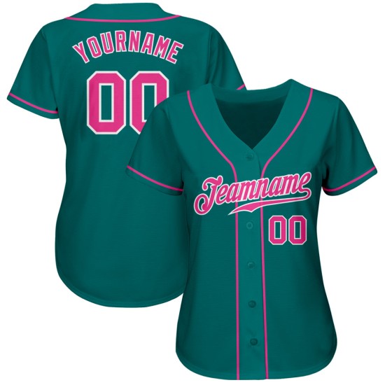 Custom Jersey Baseball Pink-White Teal Authentic