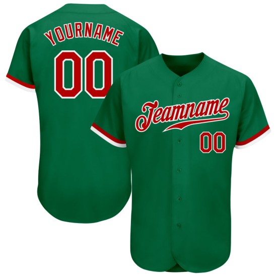 Red-White Baseball Jersey Green Authentic Kelly Custom