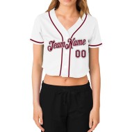Cropped Custom Baseball Women's Jersey V-Neck White Crimson-Gray