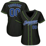 Custom Pinstripe Black Authentic Royal-White Baseball Jersey Neon Green Custom Pinstripe Black Authentic Royal-White Baseball Jersey Neon Green