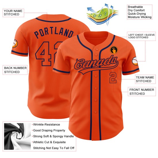 Custom Authentic Orange-Navy Baseball Jersey Orange