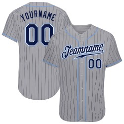 Navy Gray Authentic Pinstripe Jersey Baseball Custom Navy-Light Blue