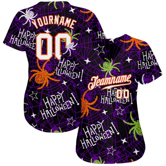3D Jersey Authentic Baseball Happy Halloween Spiders Pattern Custom