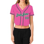 Baseball Women's Jersey V-Neck Kelly Custom Cropped Green-White Pink