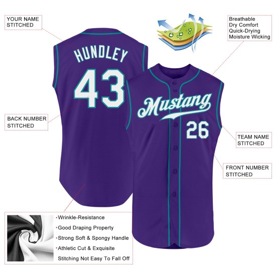 White-Teal Authentic Custom Jersey Baseball Purple Sleeveless