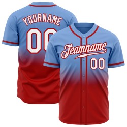Fashion Custom White-Red Jersey Fade Light Baseball Blue Authentic