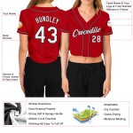 Baseball V-Neck Red Custom Women's Cropped White-Black Jersey