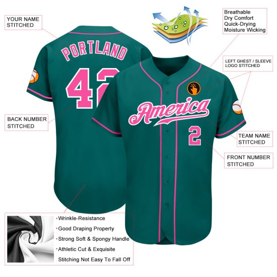 Custom Jersey Baseball Pink-White Teal Authentic