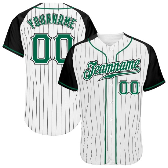 Sleeves Baseball Pinstripe Green-Black Kelly White Jersey Custom Raglan Authentic Black