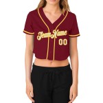 Jersey White-Gold Cropped Women's Custom Crimson Baseball V-Neck