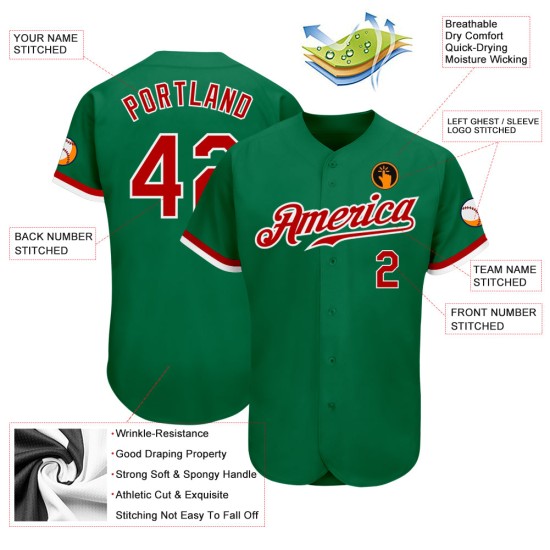 Red-White Baseball Jersey Green Authentic Kelly Custom