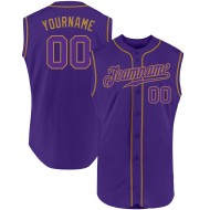 Custom Purple-Old Authentic Baseball Sleeveless Jersey Gold Purple