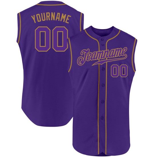 Custom Purple-Old Authentic Baseball Sleeveless Jersey Gold Purple