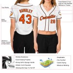 Cropped Baseball Custom Women's White Jersey Orange-Black V-Neck