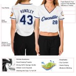 Cropped Jersey Navy-Light Women's Custom Blue White Baseball V-Neck