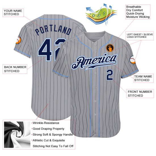 Navy Gray Authentic Pinstripe Jersey Baseball Custom Navy-Light Blue Navy Gray Authentic Pinstripe Jersey Baseball Custom Navy-Light Blue