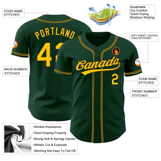 Green Authentic Baseball Custom Gold-Black Jersey