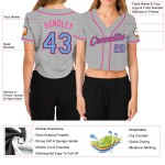 Light Women's Black-Pink Blue Gray Baseball Cropped Jersey Custom V-Neck Light Women's Black-Pink Blue Gray Baseball Cropped Jersey Custom V-Neck