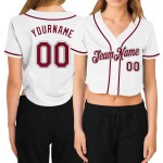 Cropped Custom Baseball Women's Jersey V-Neck White Crimson-Gray