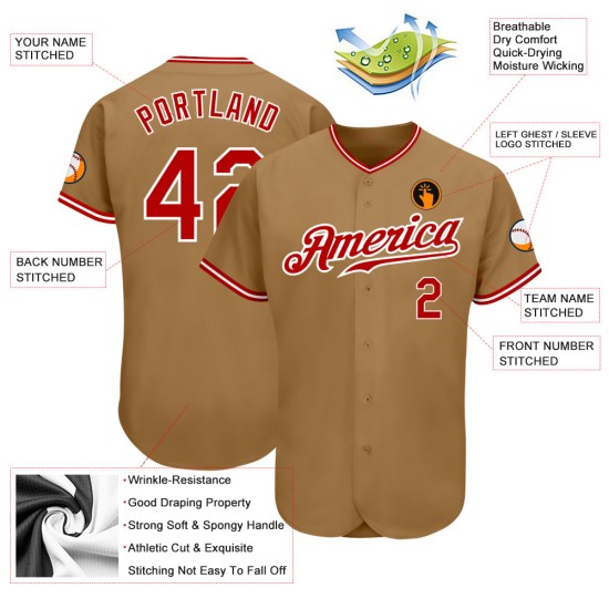Gold Authentic Old Jersey Baseball Custom Red-White