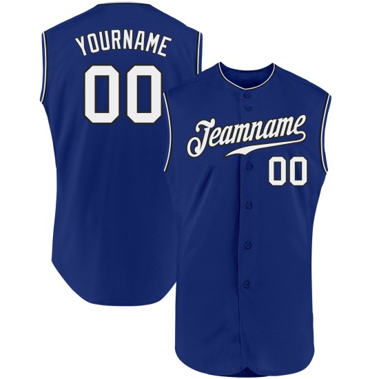 Sleeveless White-Black Jersey Custom Baseball Authentic Royal