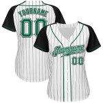 Sleeves Baseball Pinstripe Green-Black Kelly White Jersey Custom Raglan Authentic Black