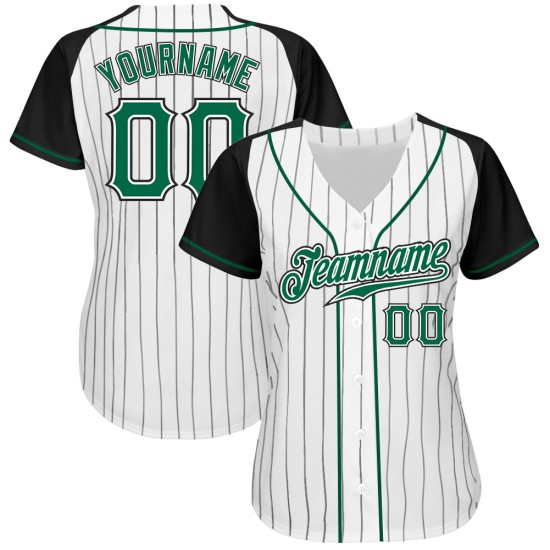 Sleeves Baseball Pinstripe Green-Black Kelly White Jersey Custom Raglan Authentic Black