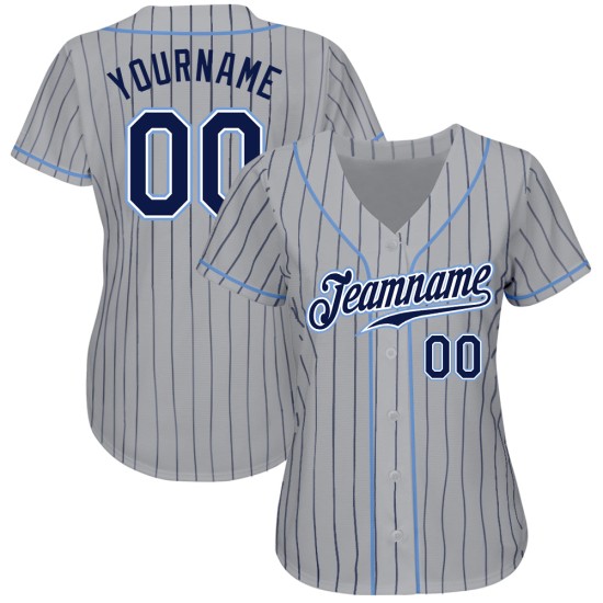 Navy Gray Authentic Pinstripe Jersey Baseball Custom Navy-Light Blue Navy Gray Authentic Pinstripe Jersey Baseball Custom Navy-Light Blue
