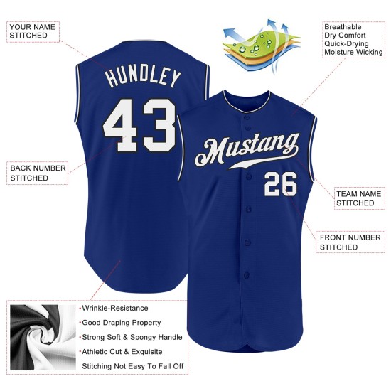 Sleeveless White-Black Jersey Custom Baseball Authentic Royal