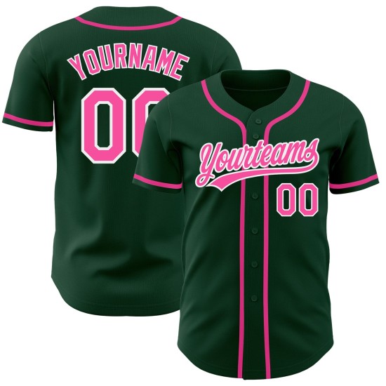 Custom Authentic Jersey Pink-White Baseball Green