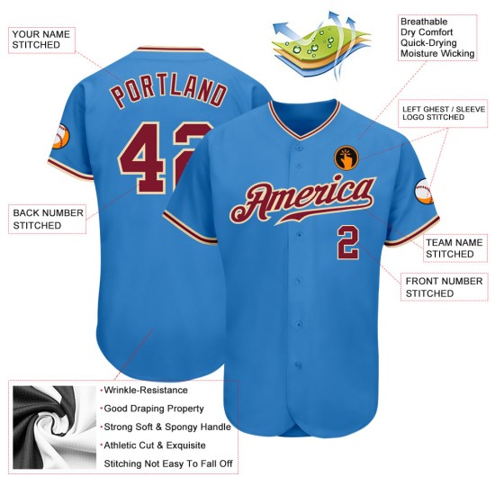 Custom Cream Crimson-City Jersey Powder Authentic Baseball Blue Custom Cream Crimson-City Jersey Powder Authentic Baseball Blue