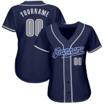 Gray-White Jersey Baseball Custom Navy Authentic