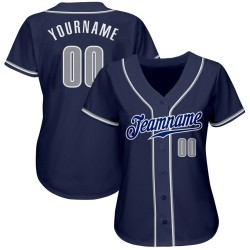 Gray-White Jersey Baseball Custom Navy Authentic