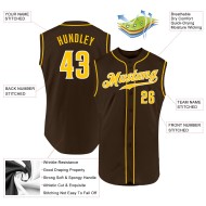 Custom Sleeveless Jersey Authentic Brown Gold-White Baseball Custom Sleeveless Jersey Authentic Brown Gold-White Baseball