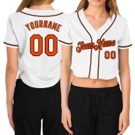 Cropped Baseball Custom Women's White Jersey Orange-Black V-Neck