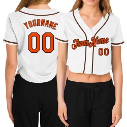 Cropped Baseball Custom Women's White Jersey Orange-Black V-Neck