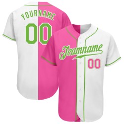 Green-Pink Authentic Custom Split Baseball Fashion Jersey Neon White