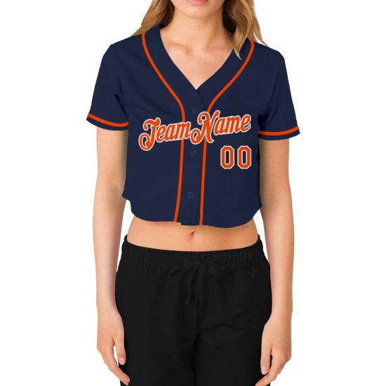 Orange-White Baseball Jersey Custom V-Neck Cropped Navy Women's