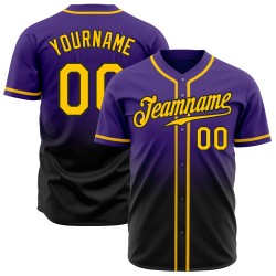 Authentic Fashion Custom Purple Jersey Gold-Black Baseball Fade
