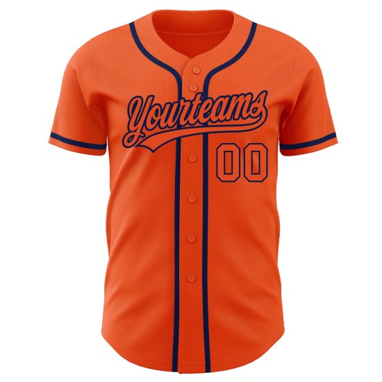 Custom Authentic Orange-Navy Baseball Jersey Orange