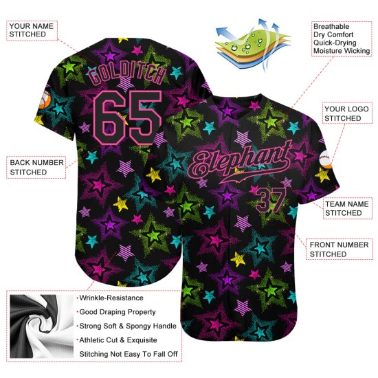 Pattern 3D Custom Black-Pink Authentic Stars Jersey Colorful Graffiti Creative Baseball Pattern 3D Custom Black-Pink Authentic Stars Jersey Colorful Graffiti Creative Baseball