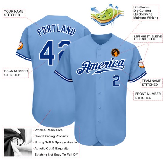 Jersey Blue Light Baseball Authentic Royal-White Custom