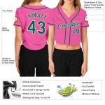 Baseball Women's Jersey V-Neck Kelly Custom Cropped Green-White Pink