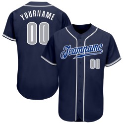 Gray-White Jersey Baseball Custom Navy Authentic