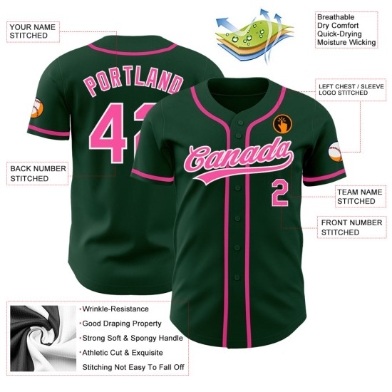 Custom Authentic Jersey Pink-White Baseball Green