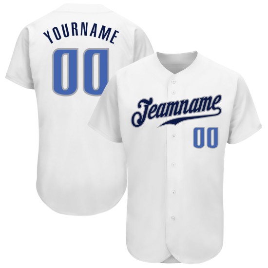 Jersey White Authentic Custom Blue-Navy Baseball