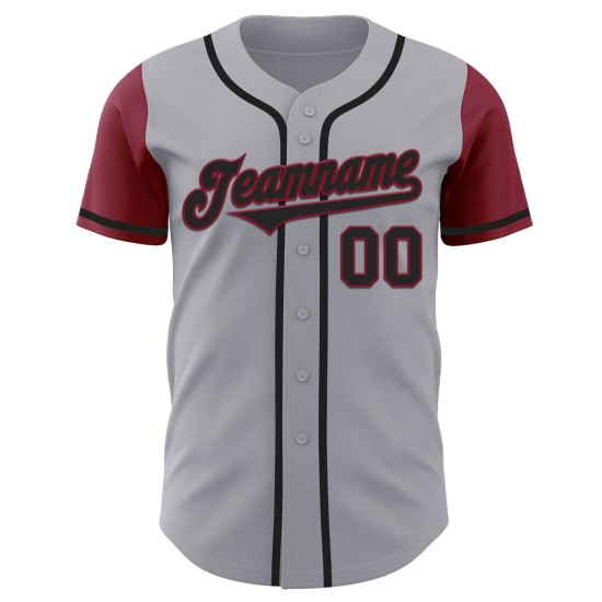 Gray Baseball Tone Black-Crimson Two Custom Authentic Jersey Gray Baseball Tone Black-Crimson Two Custom Authentic Jersey