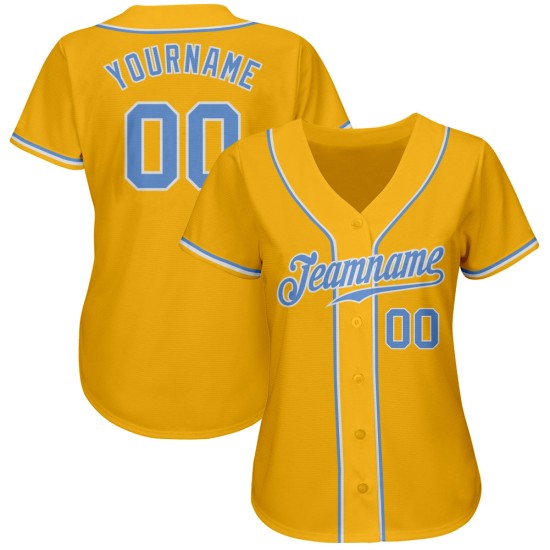 Baseball Gold Blue-White Custom Jersey Light Authentic