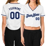 Cropped Jersey Navy-Light Women's Custom Blue White Baseball V-Neck